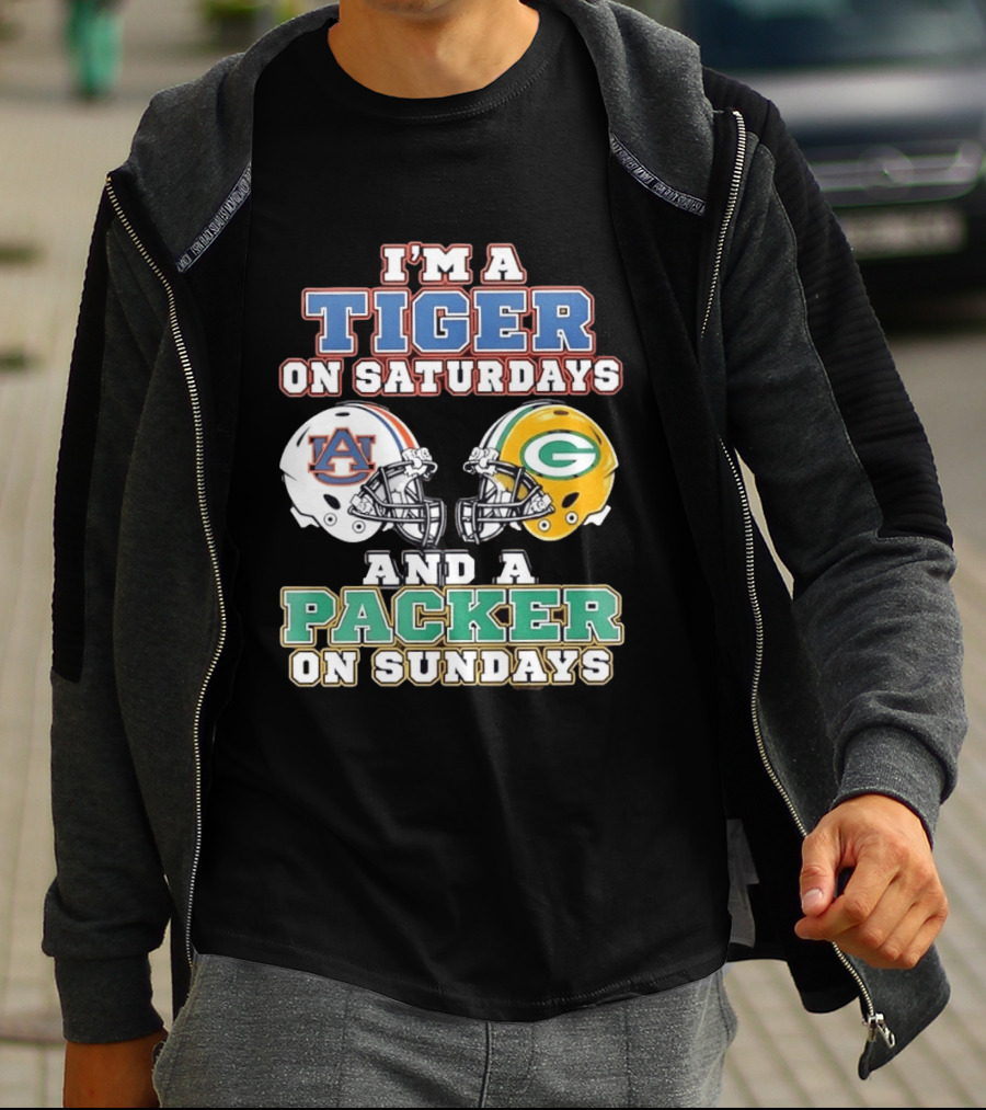 Auburn Tigers Saturdays Green Bay Packers Sundays Football Helmets T-Shirt