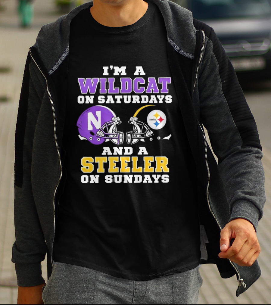I'm A Wildcat On Saturdays Northwestern And A Steeler On Sundays T-Shirt