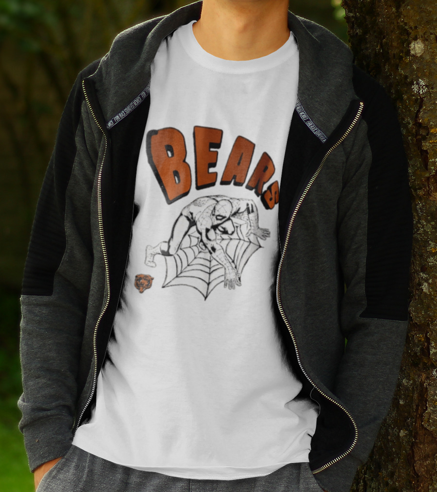 Chicago Bears Spider Man Crouching On Web With Bears T-Shirt