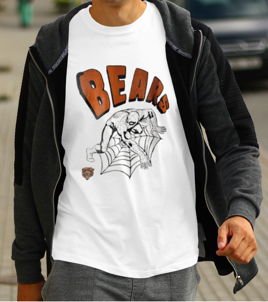 Chicago Bears Spider Man Crouching On Web With Bears T-Shirt