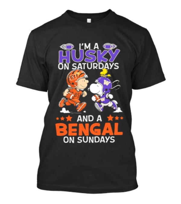 I'm A Husky On Saturdays And A Bengal On Sundays Snoopy And Charlie Brown Football Fan Days T-Shirt