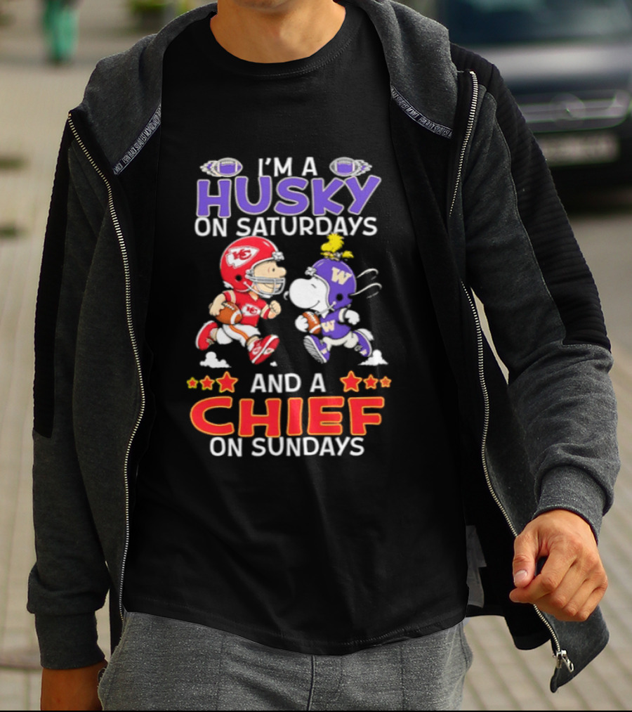Snoopy Charlie Brown I'm A Husky On Saturdays Chief On Sundays T-Shirt
