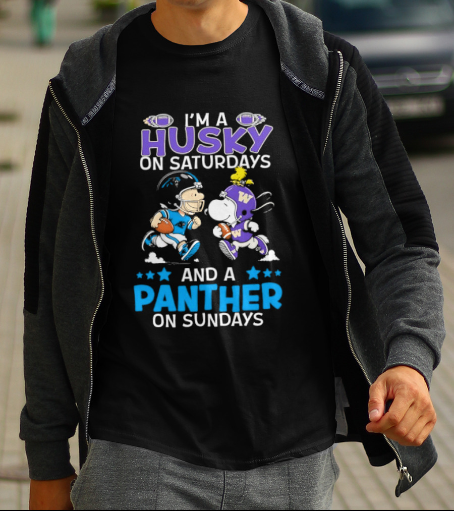 I'm A Husky On Saturdays And A Panther On Sundays Snoopy And Charlie Brown Football Enthusiasts T-Shirt