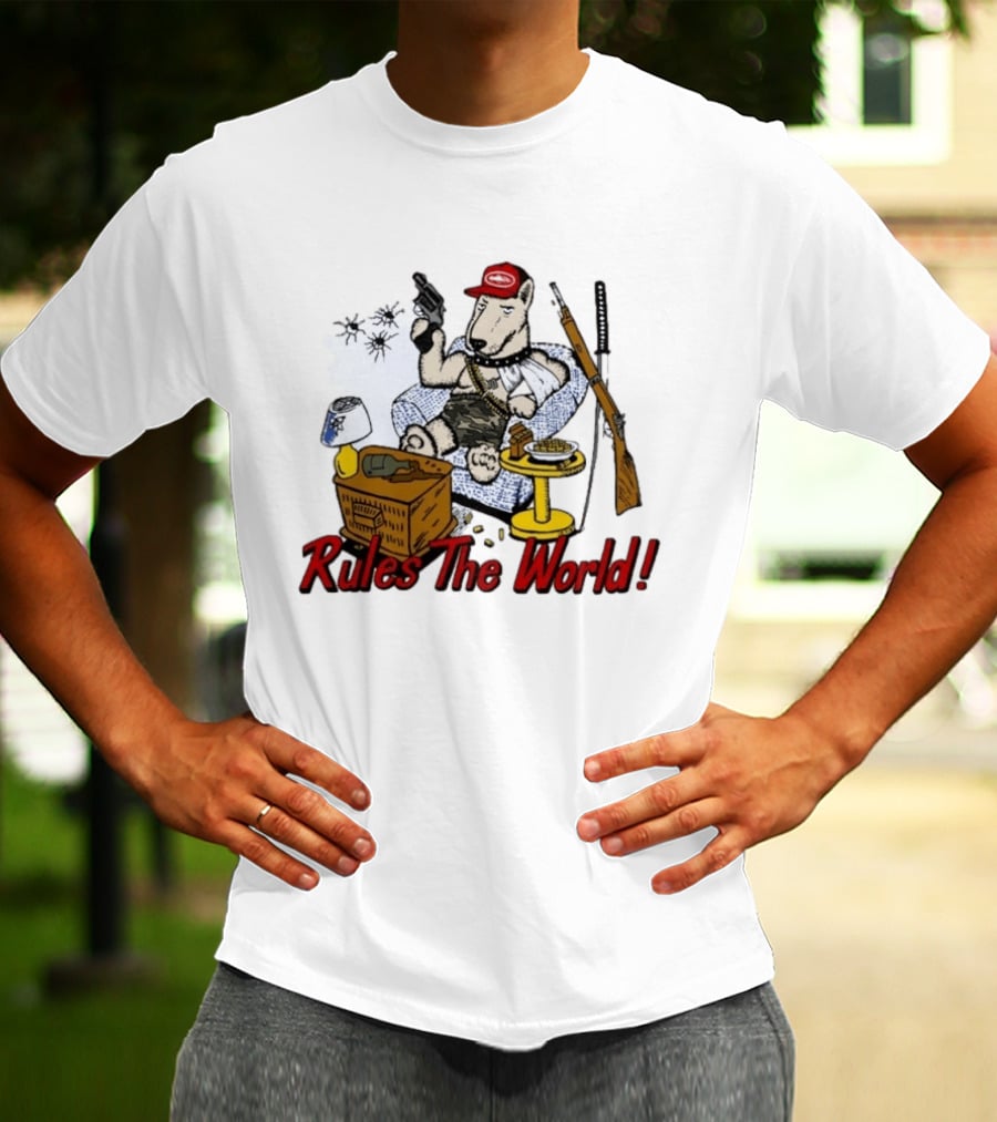 Corteiz Last Stand Rules The World Relaxed Gun Toting Bull Terrier In Camouflage And Cap T-Shirt