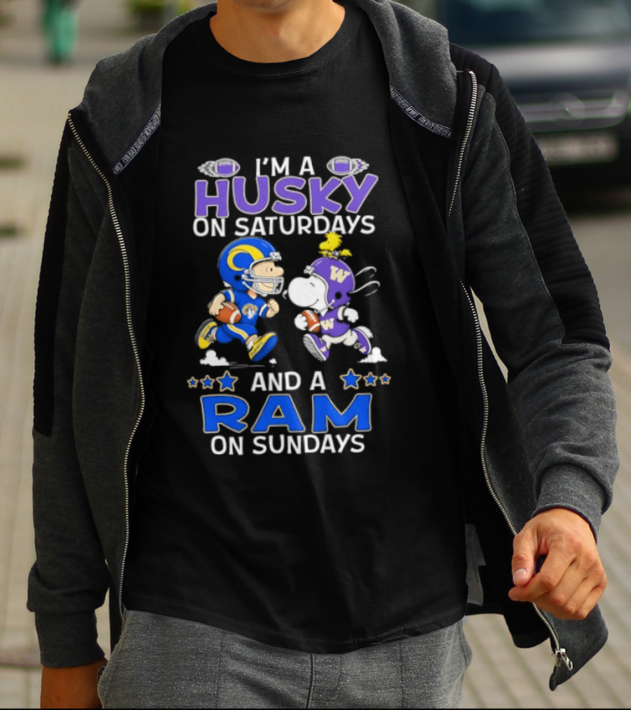 Snoopy Charlie Brown Husky Saturdays Ram Sundays Football T-Shirt