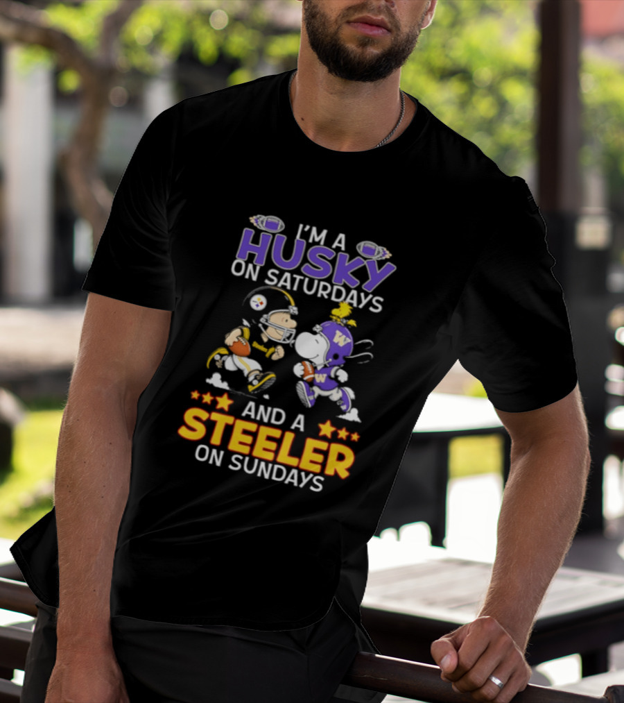 Snoopy Charlie Brown Husky Saturdays Steeler Sundays Football T-Shirt