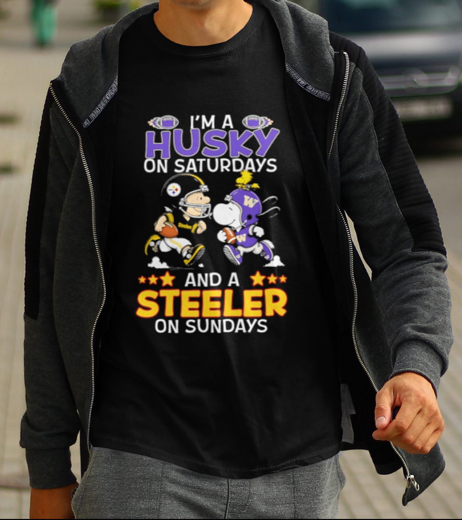 Snoopy Charlie Brown Husky Saturdays Steeler Sundays Football T-Shirt