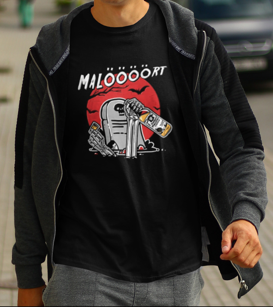 Jeppsons Malort Maloooort Skeleton Tombstone Liquor Pouring Scene T-Shirt
