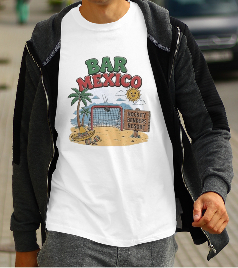 Bar Mexico Hockey Benders Resort Beach Fun With Palm Trees And Sombrero T-Shirt