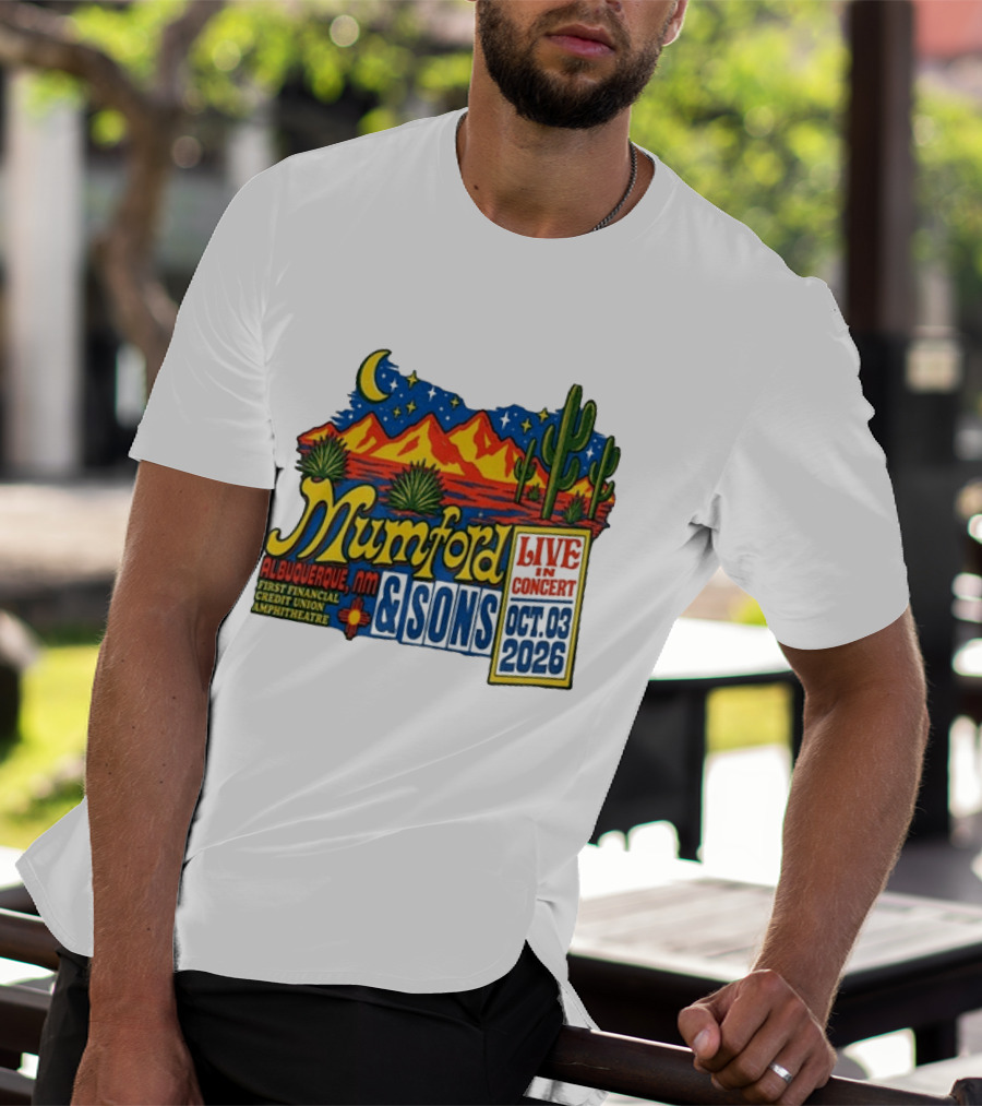 Mumford & Sons Albuquerque NM Live In Concert Oct 03 2026 First Financial Credit Union Amphitheatre T-Shirt