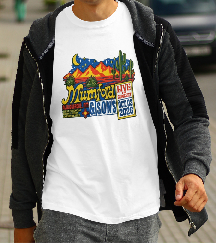 Mumford & Sons Albuquerque NM Live In Concert Oct 03 2026 First Financial Credit Union Amphitheatre T-Shirt