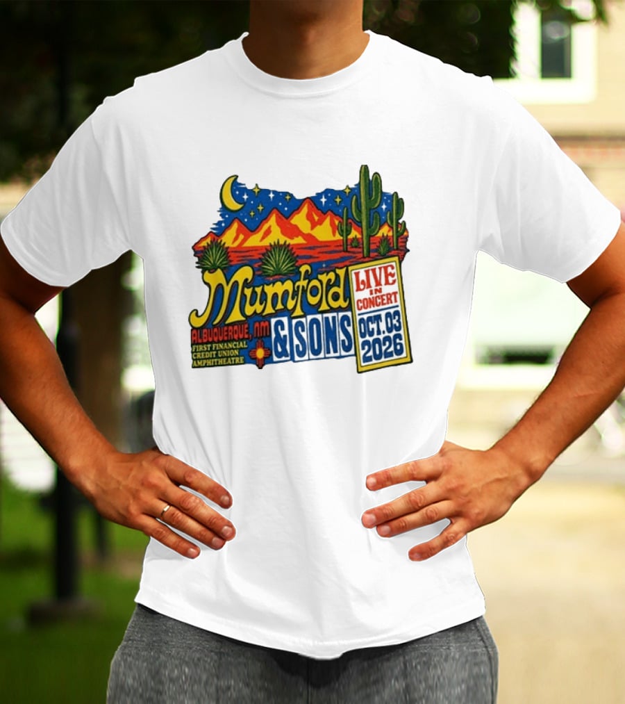 Mumford & Sons Albuquerque NM Live In Concert Oct 03 2026 First Financial Credit Union Amphitheatre T-Shirt
