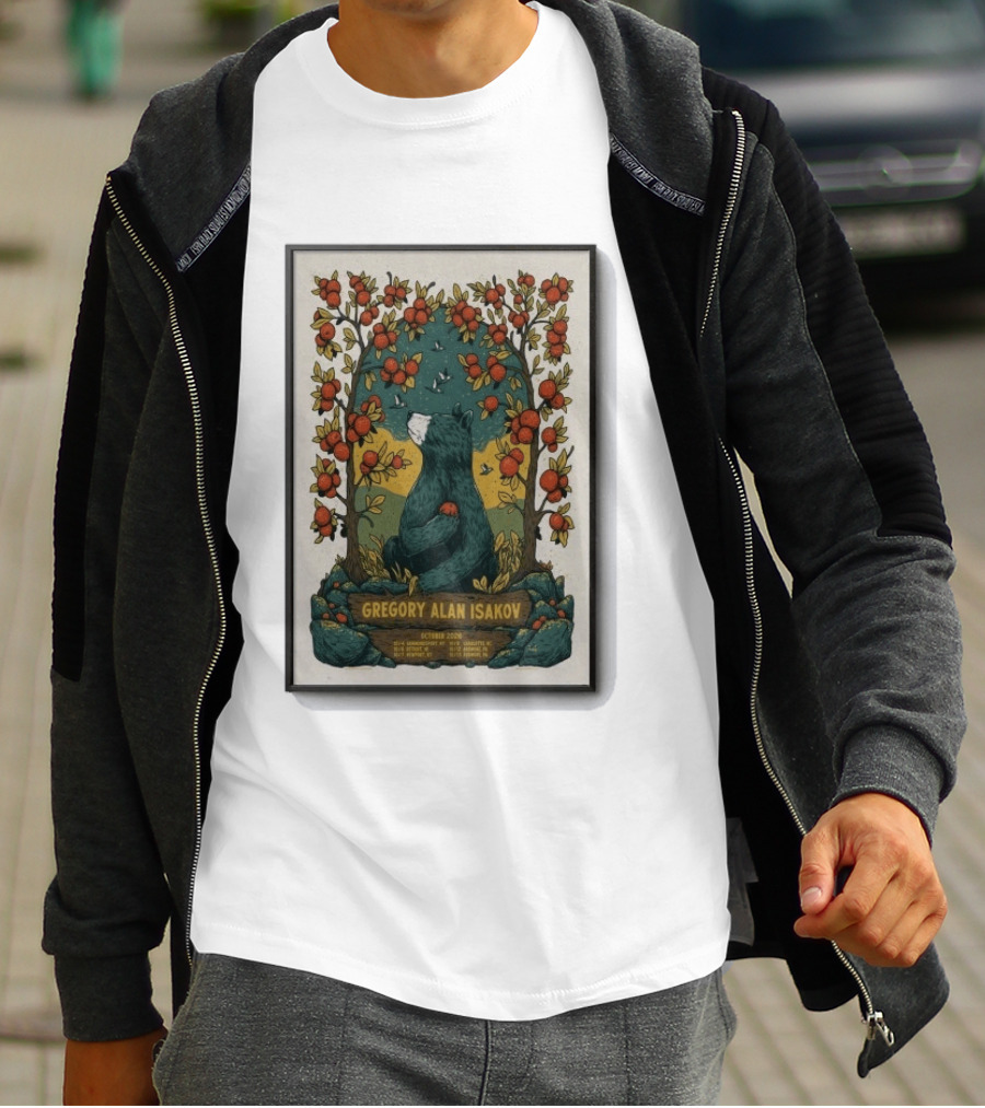 Gregory Alan Isakov October 2026 Show With Bear And Red Flowers T-Shirt