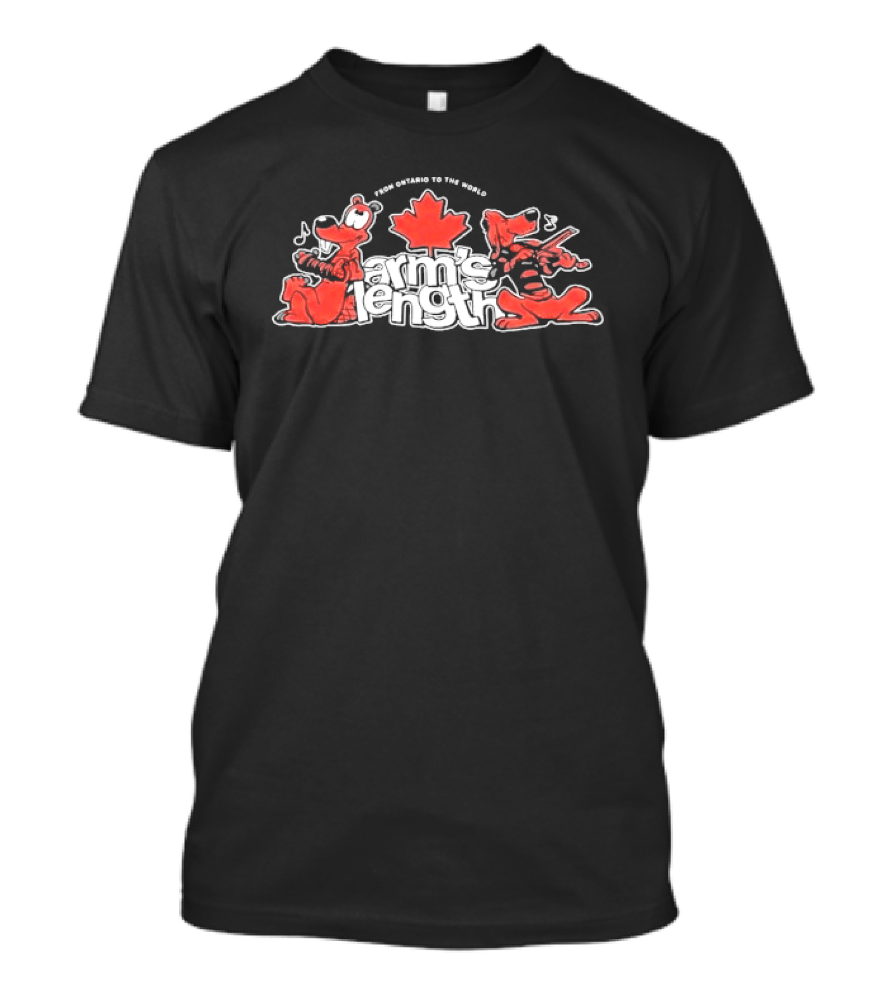 Arm's Length From Ontario To The World Moose Playing Music Canada Maple Leaf T-Shirt