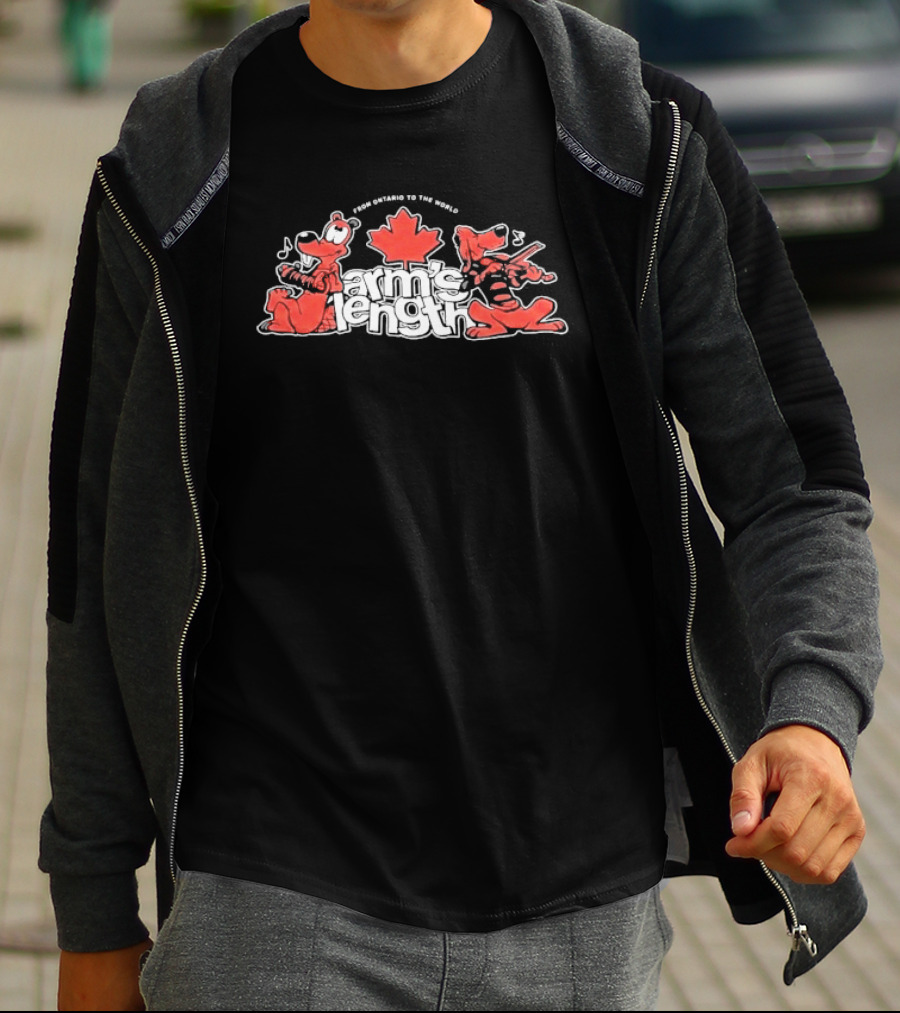 Arm's Length From Ontario To The World Moose Playing Music Canada Maple Leaf T-Shirt