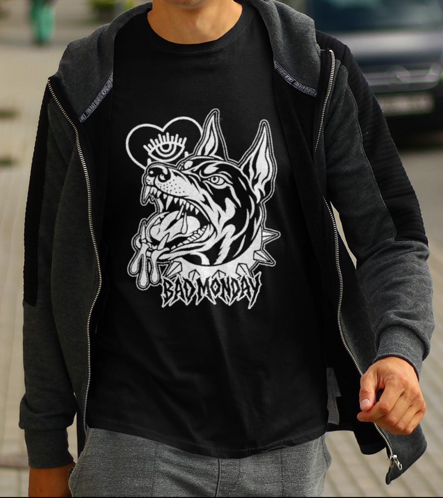Bad Monday Bark Heavy Dog With Spiked Collar And Crown T-Shirt