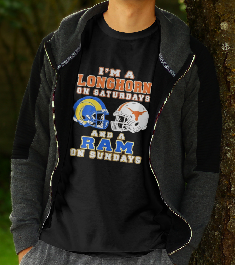 I'm A Longhorn On Saturdays And A Ram On Sundays Football Helmets T-Shirt