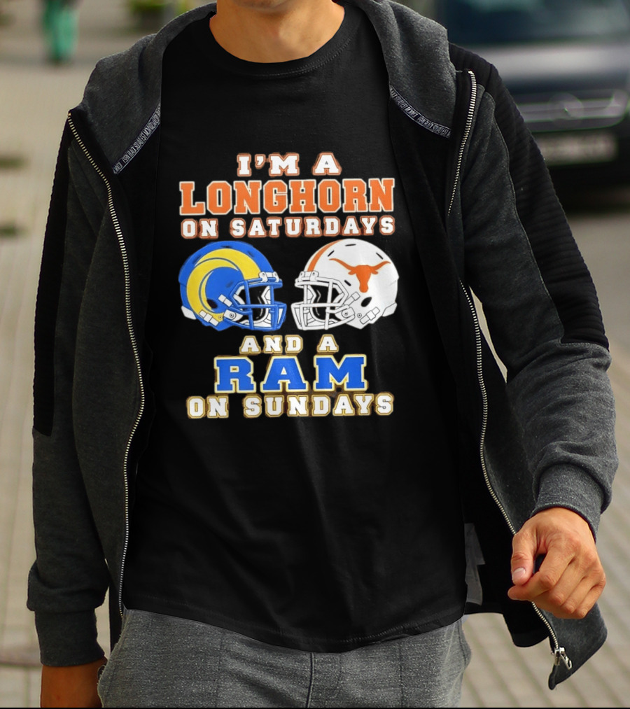 I'm A Longhorn On Saturdays And A Ram On Sundays Football Helmets T-Shirt