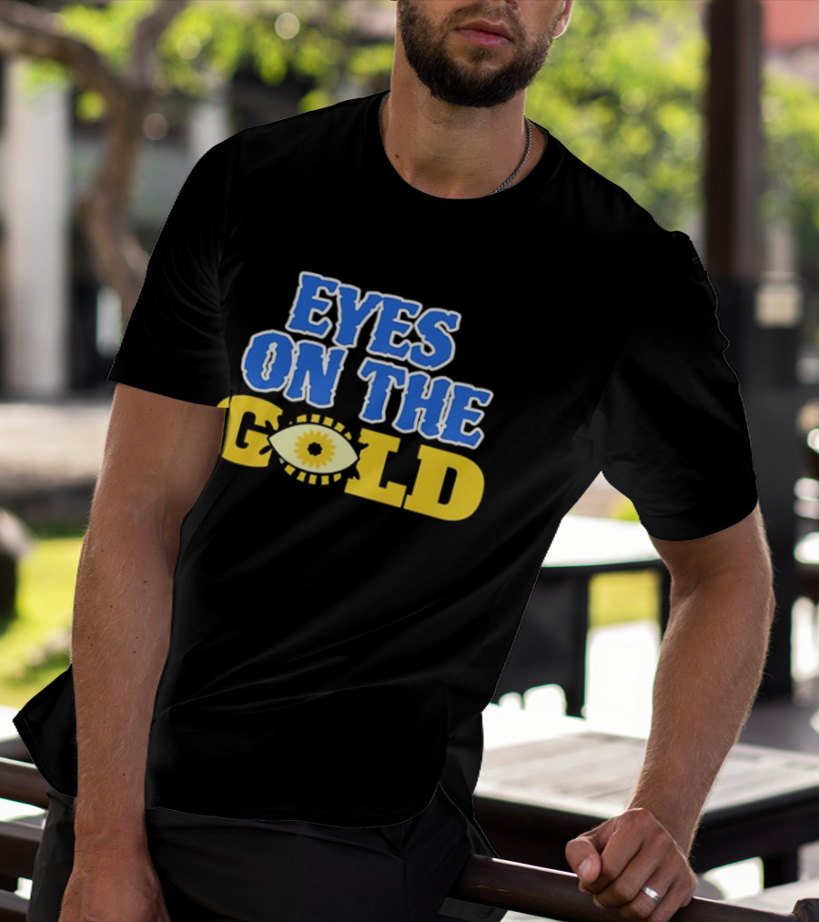 Eyes On The Gold Bold Eye Motif Yellow Blue T-Shirt