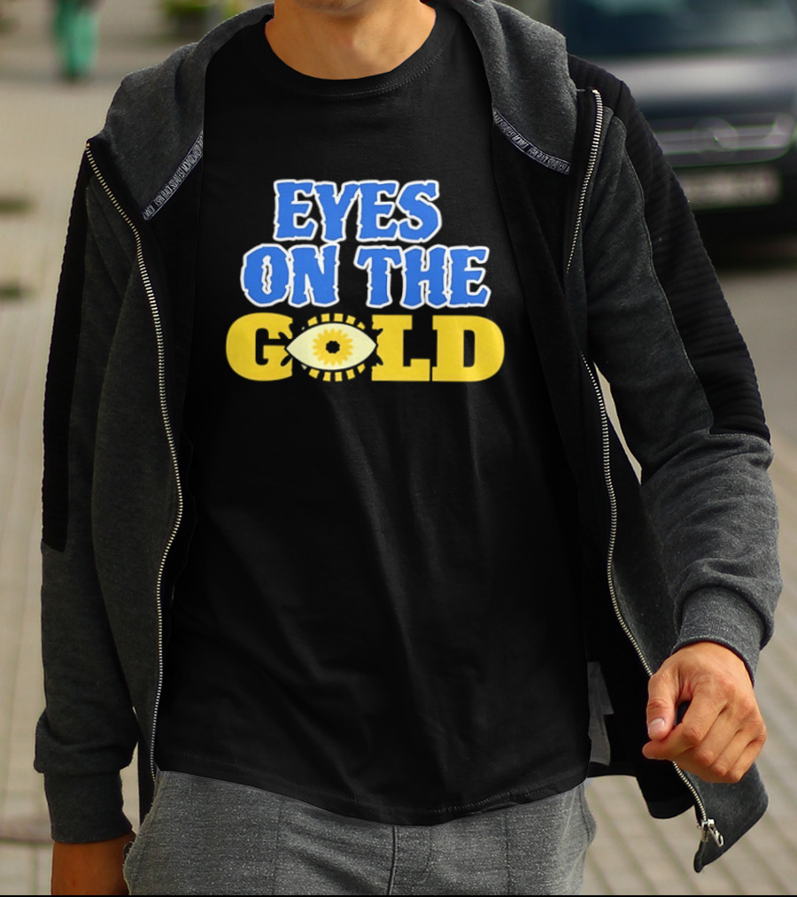 Eyes On The Gold Bold Eye Motif Yellow Blue T-Shirt