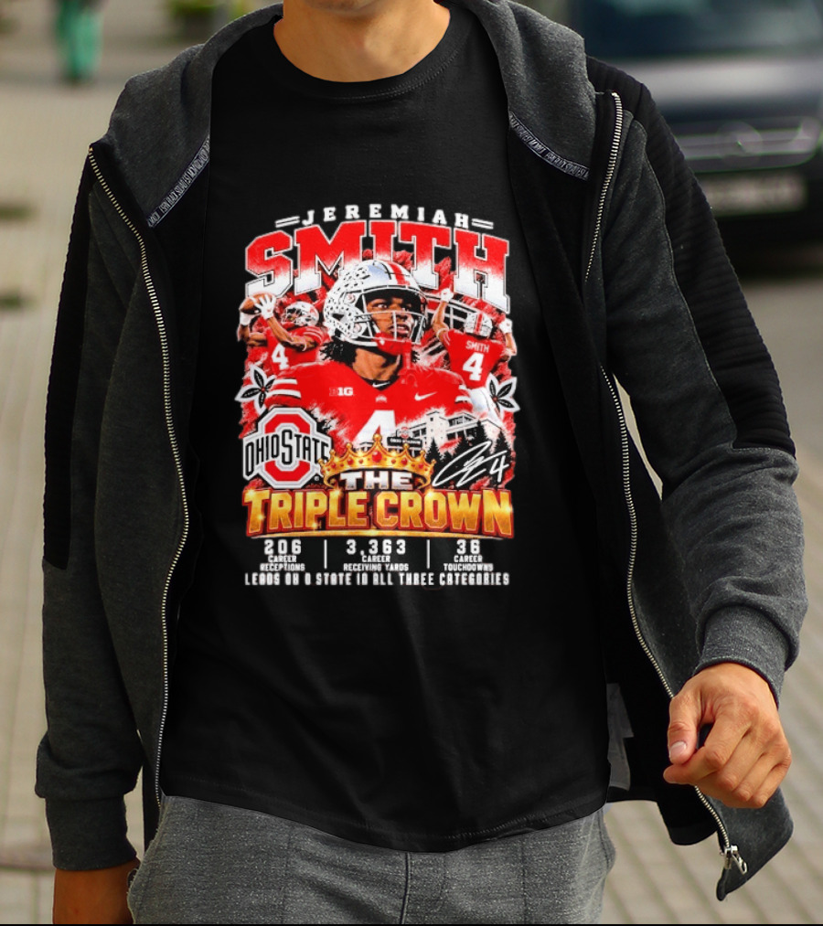 Jeremiah Smith Ohio State Buckeyes The Triple Crown 206 Receptions 3363 Yards 36 Touchdowns T-Shirt