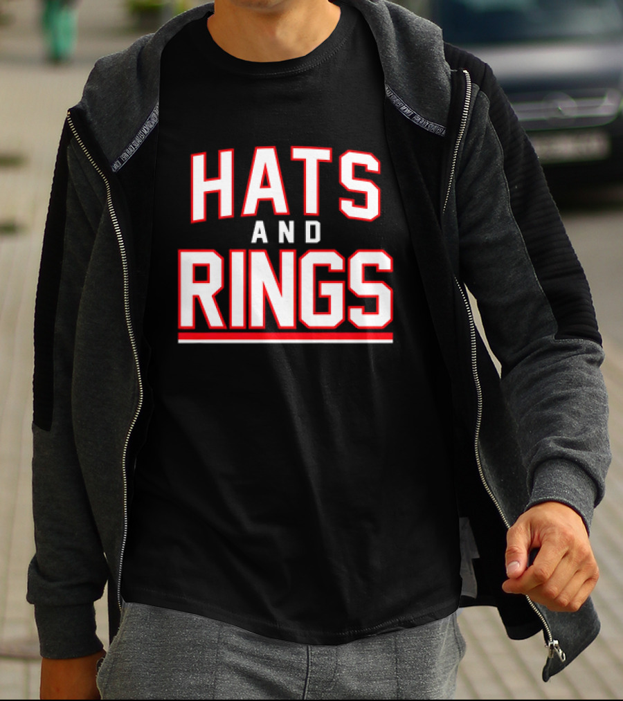 Hats And Rings Bold Red Lettering T-Shirt