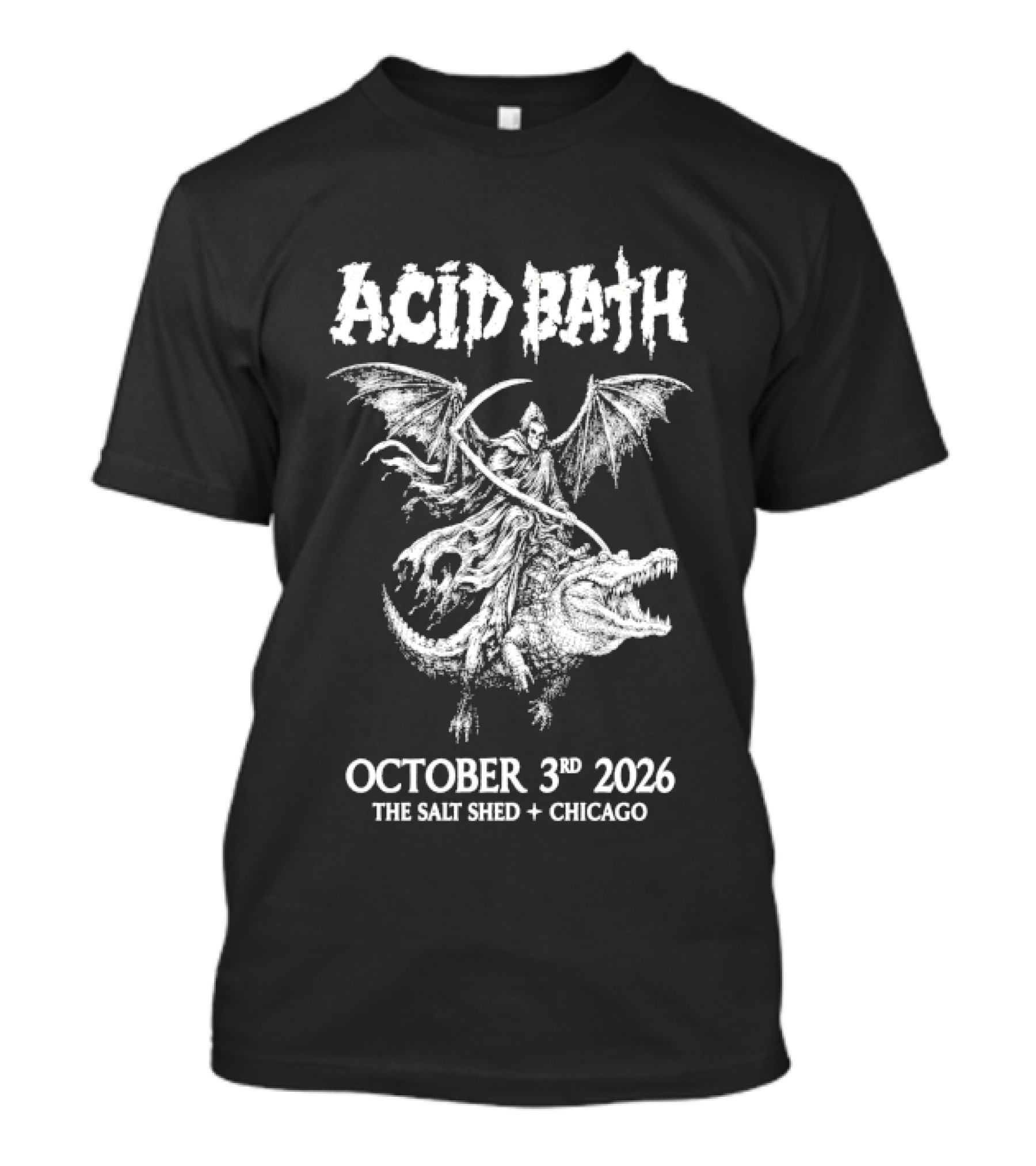 Acid Bath Grim Reaper Gator October 3 2026 The Salt Shed Chicago T-Shirt