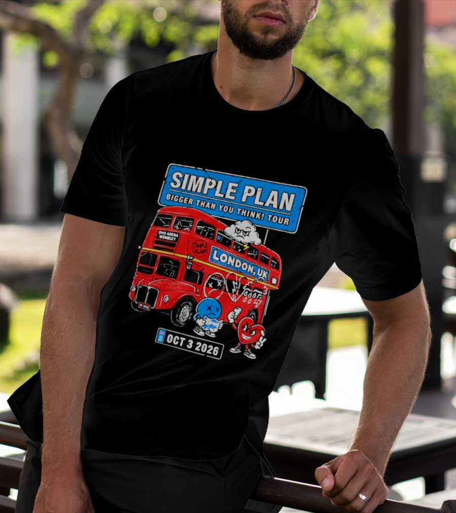 Simple Plan Bigger Than You Think Tour London UK Double Decker Oct 3 2026 T-Shirt