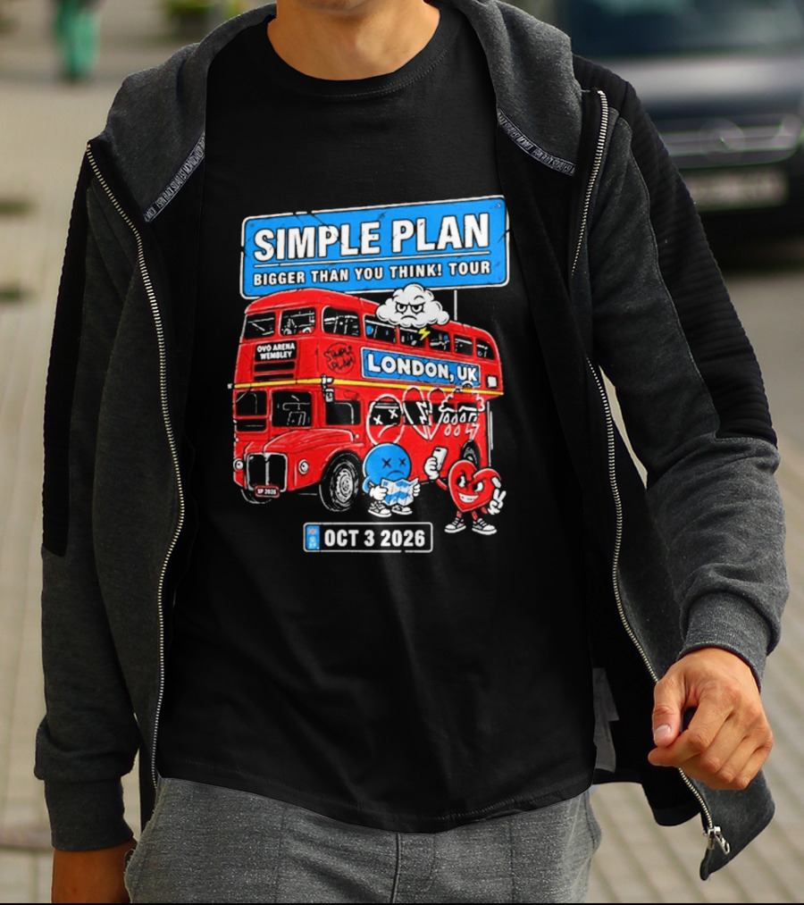 Simple Plan Bigger Than You Think Tour London UK Double Decker Oct 3 2026 T-Shirt