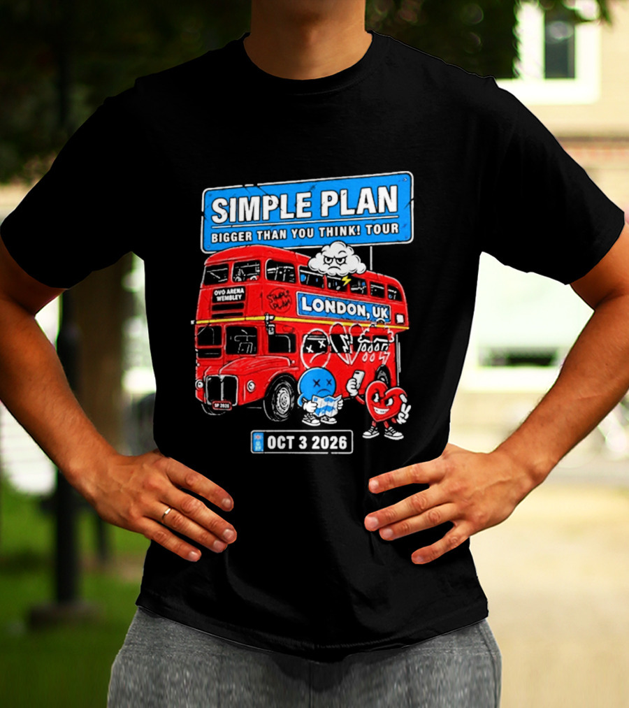 Simple Plan Bigger Than You Think Tour London UK Double Decker Oct 3 2026 T-Shirt