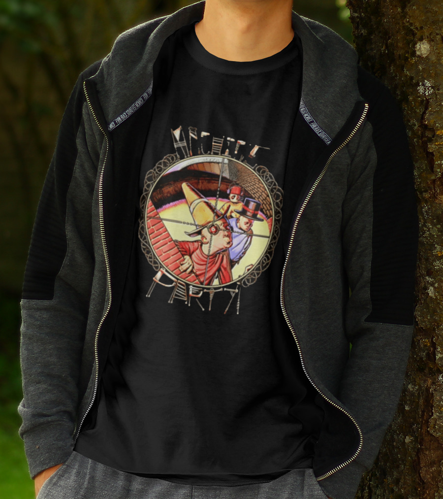 Machine Party Surreal Dark Fantasy Dystopian Vintage Cartoon Target Crosshair T-Shirt