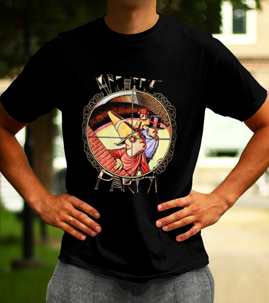 Machine Party Surreal Dark Fantasy Dystopian Vintage Cartoon Target Crosshair T-Shirt