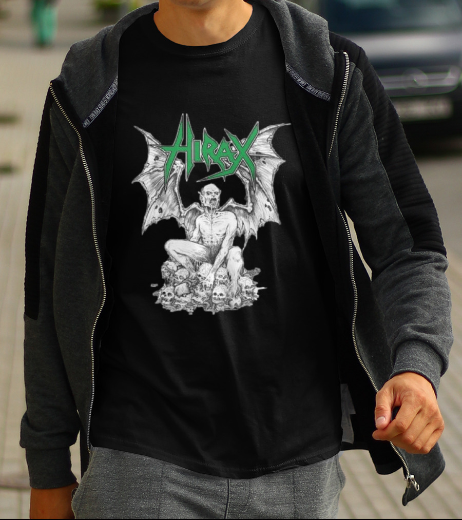 Nightshift Store Hirax 13Th Son Winged Skeleton On Skulls T-Shirt