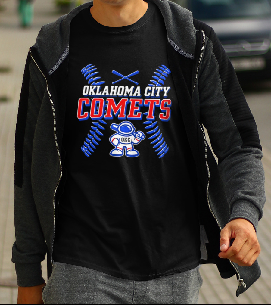 Oklahoma City Comets Baseball Team Mascot And Crossed Bats T-Shirt