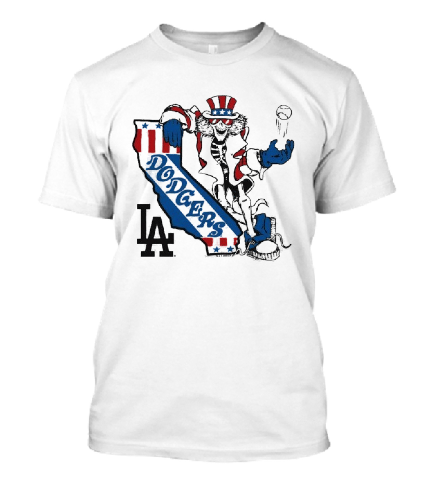 Grateful Dead Los Angeles Dodgers Skeleton Uncle Sam Baseball California LA T-Shirt