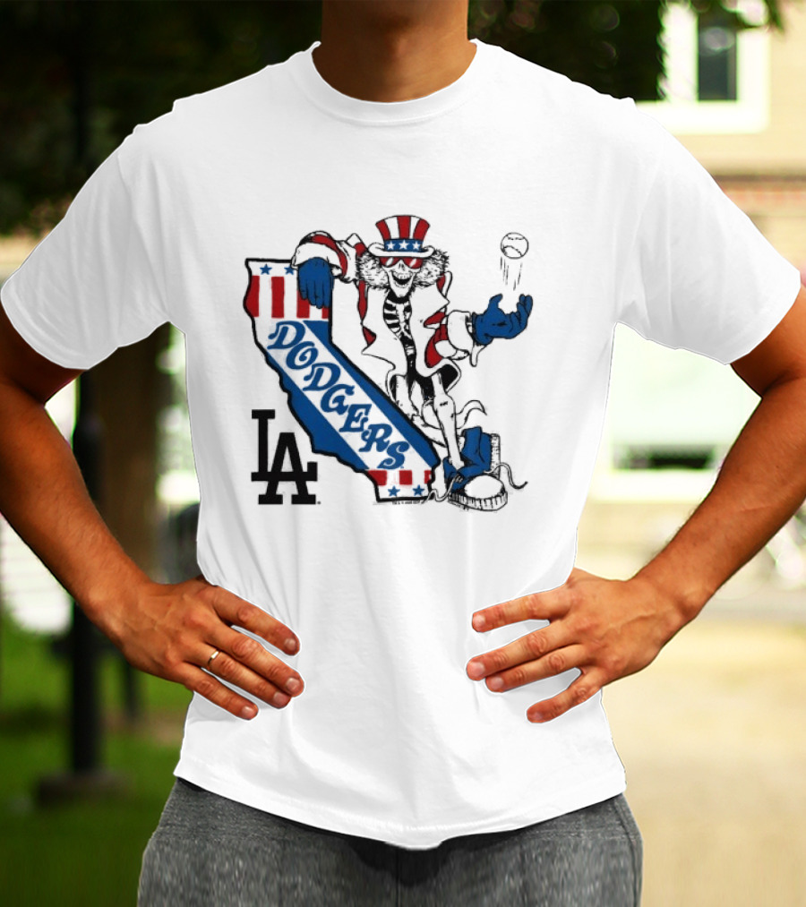 Grateful Dead Los Angeles Dodgers Skeleton Uncle Sam Baseball California LA T-Shirt