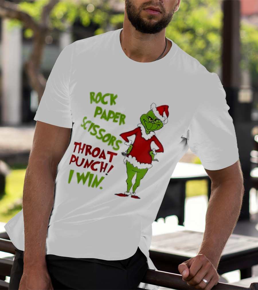Grinch Rock Paper Scissors Throat Punch I Win Christmas 2026 T-Shirt