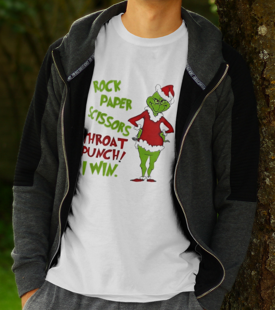 Grinch Rock Paper Scissors Throat Punch I Win Christmas 2026 T-Shirt