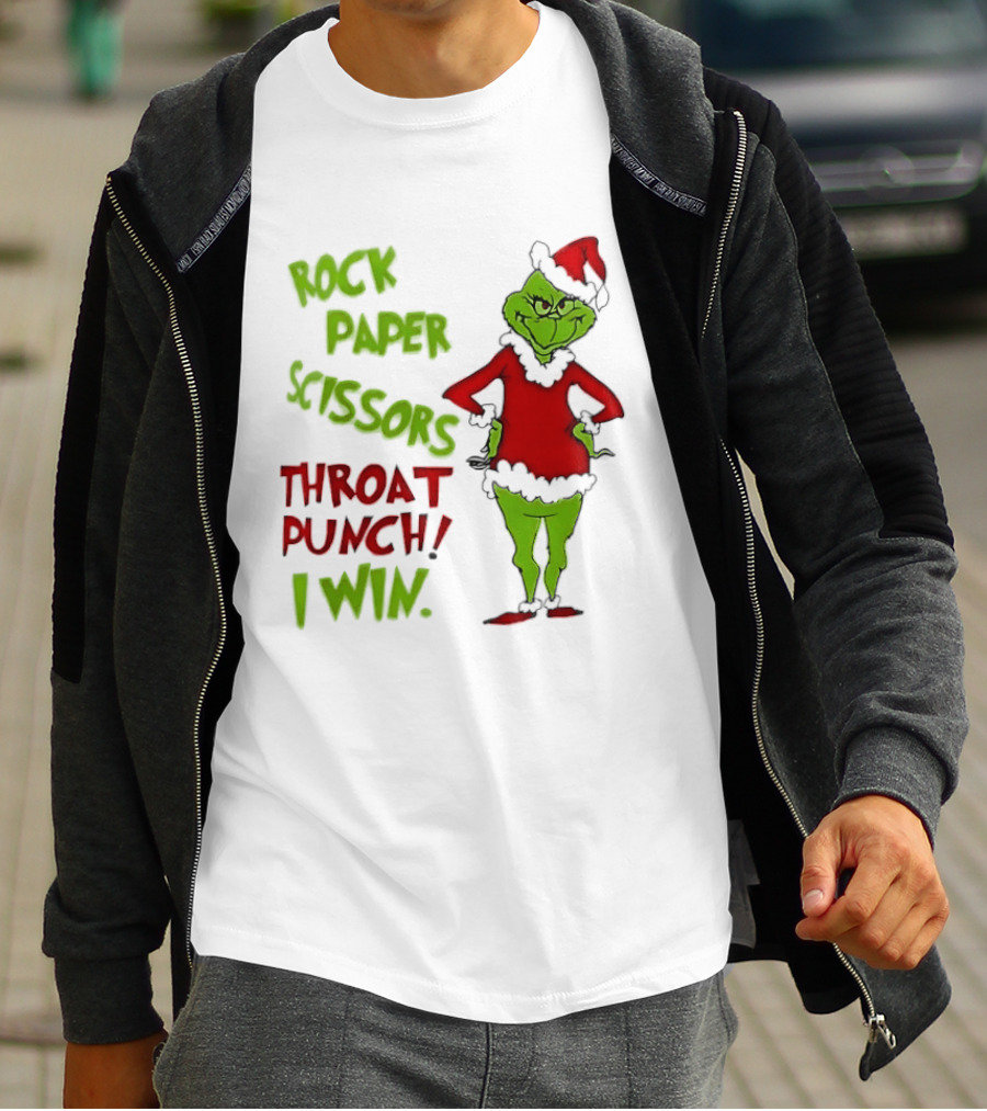 Grinch Rock Paper Scissors Throat Punch I Win Christmas 2026 T-Shirt