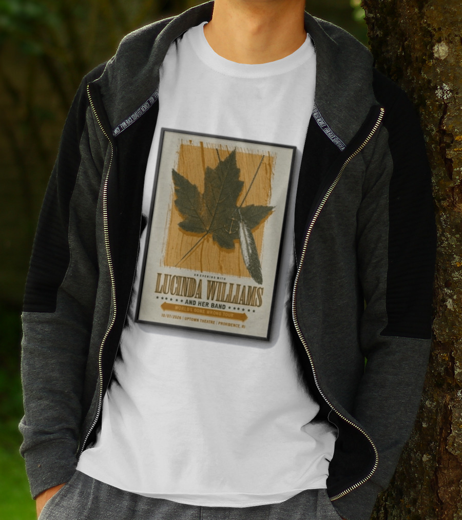 An Evening With Lucinda Williams And Her Band World's Gone Wrong Tour 10 7 2026 Uptown Theatre Providence RI Leaf And Feather T-Shirt