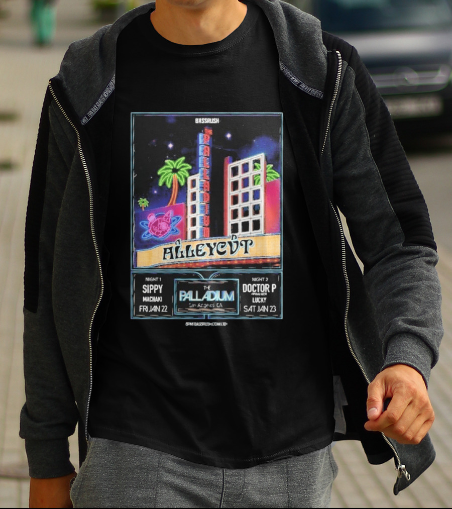 Bassrush Alleycvt The Palladium Los Angeles Night 1 Sippy Machaki Jan 22 Night 2 Doctor P Lucky Jan 23 T-Shirt