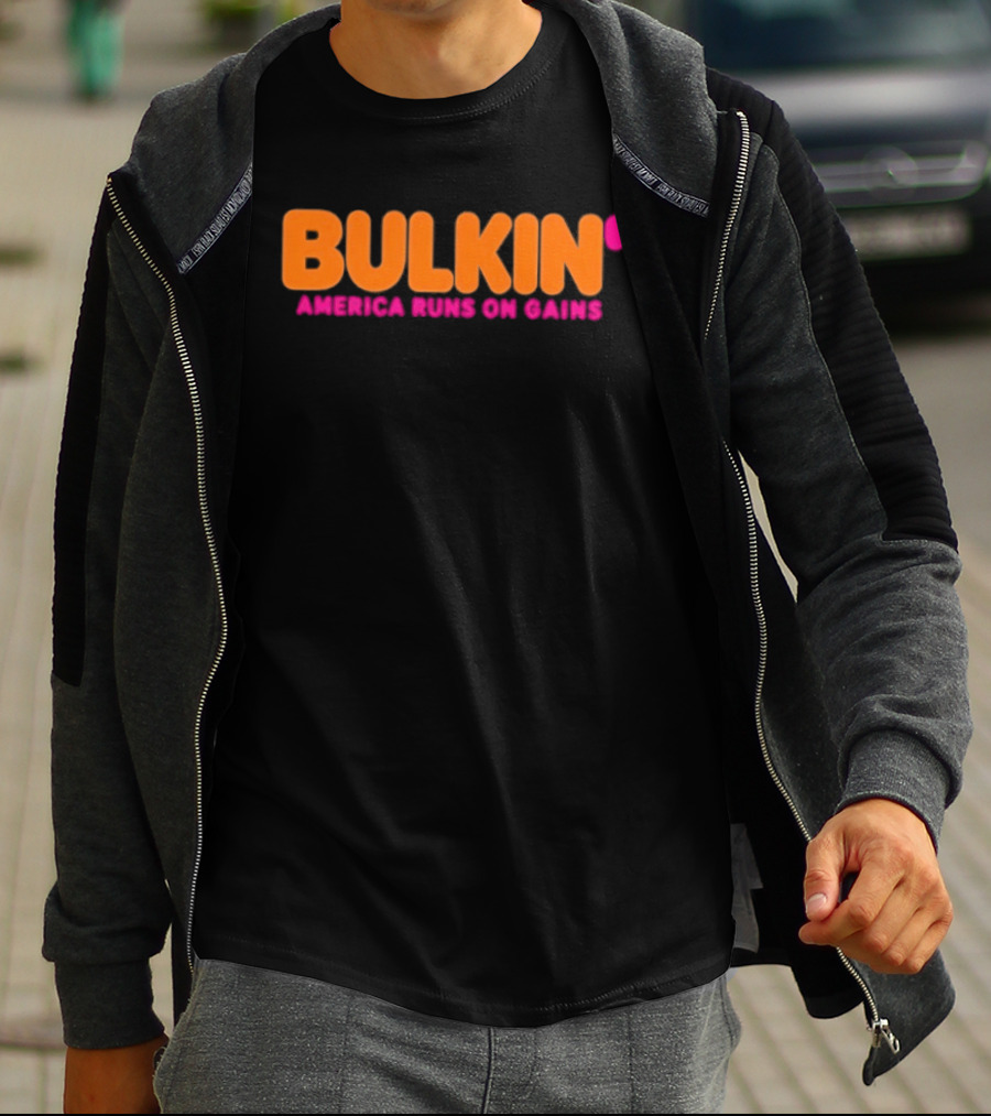 Bulkin America Runs On Gains Fitness Gym Motivation T-Shirt