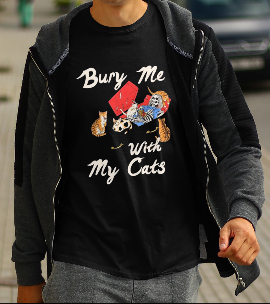 Bury Me With My Cats Skeleton Coffin Kittens T-Shirt