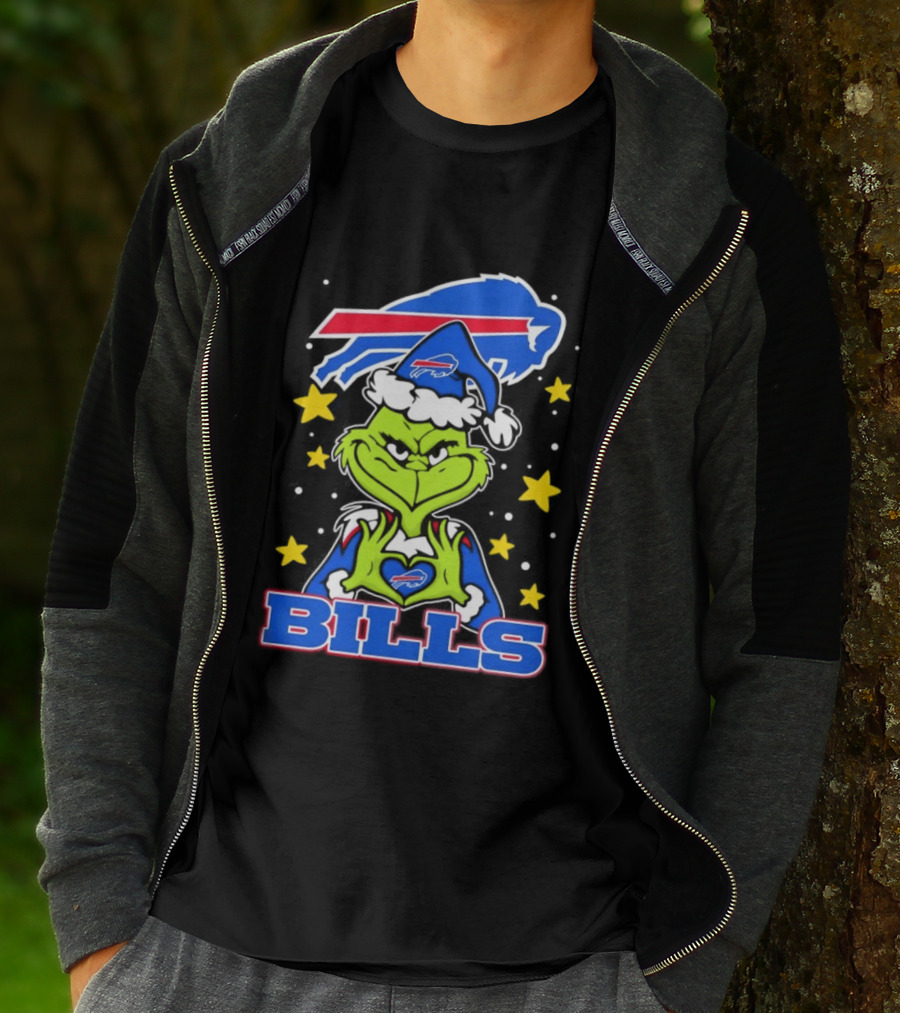 Grinch Heart Hands Christmas Buffalo Bills Football Holiday T-Shirt