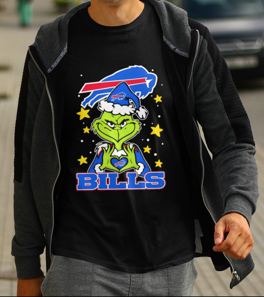Grinch Heart Hands Christmas Buffalo Bills Football Holiday T-Shirt