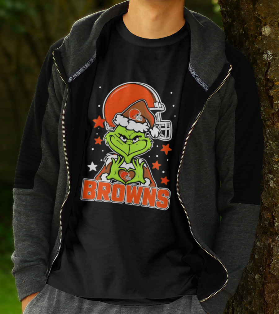 Grinch Heart Love Cleveland Browns Christmas Football T-Shirt