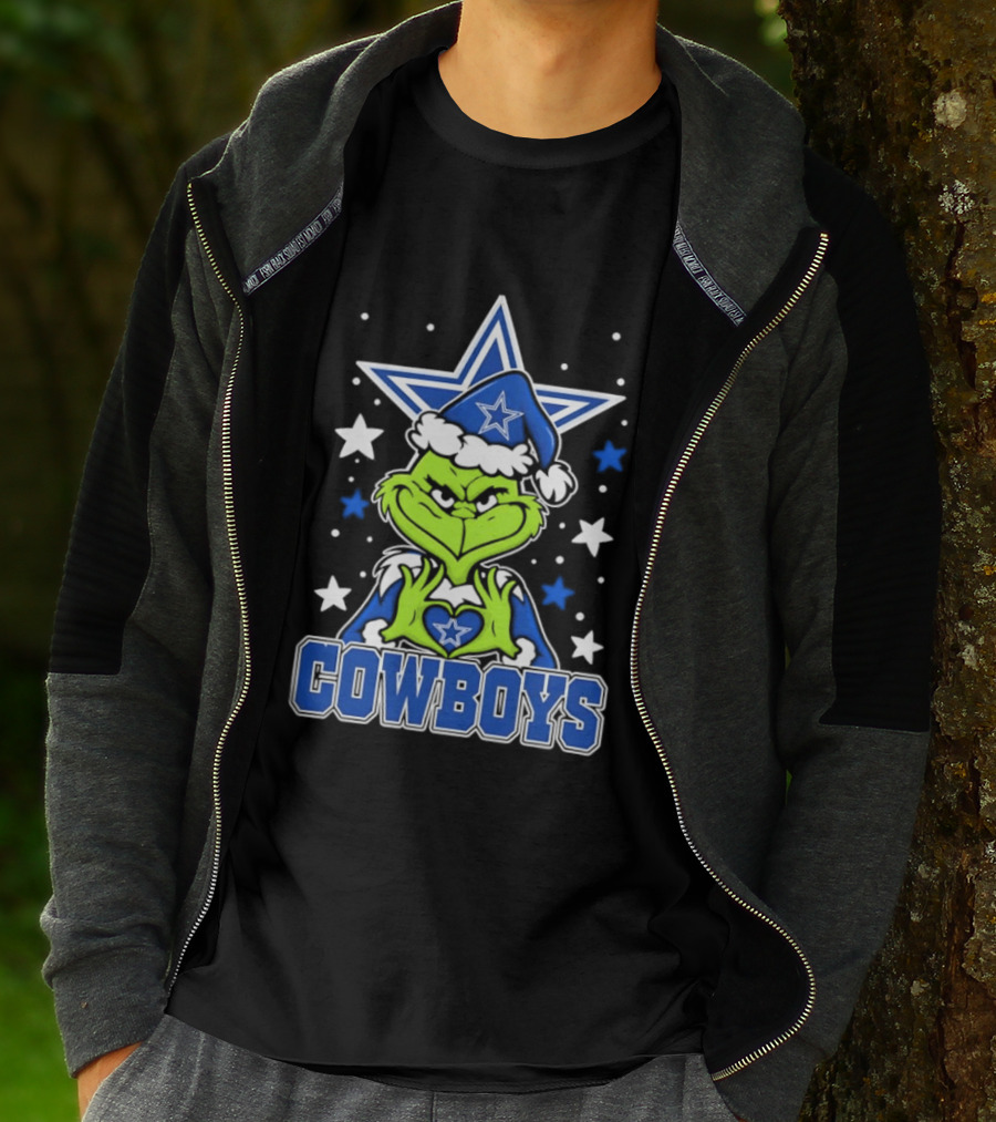Grinch Hands Heart Love Dallas Cowboys Football Christmas T-Shirt