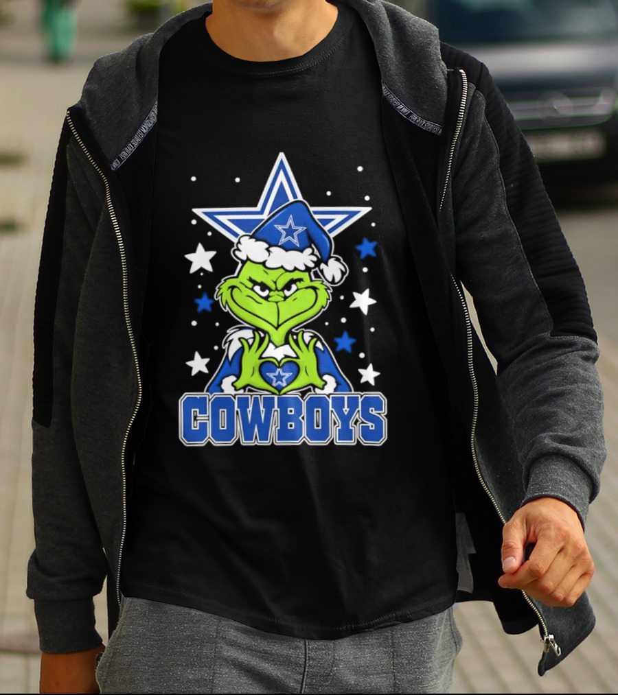 Grinch Hands Heart Love Dallas Cowboys Football Christmas T-Shirt