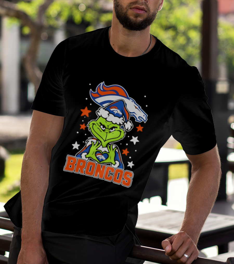 Broncos Christmas Grinch Heart Hands Love Denver Football T-Shirt
