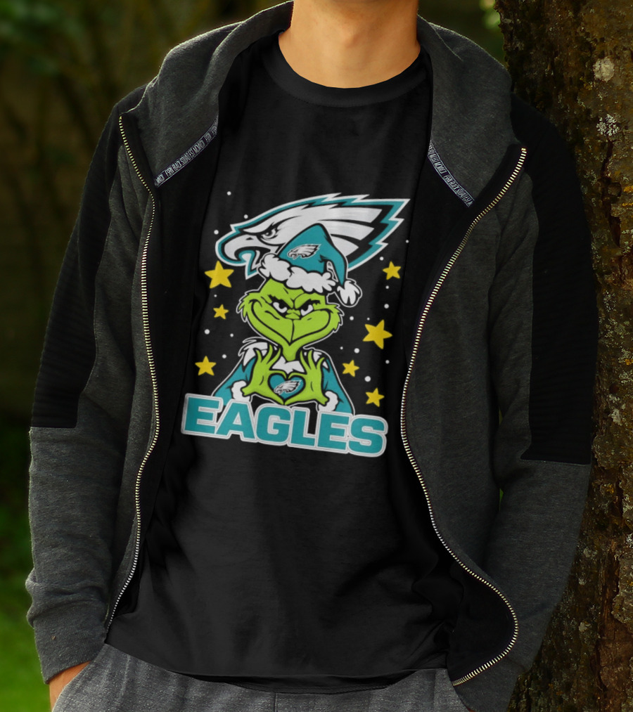 Philadelphia Eagles Christmas Grinch Heart Love T-Shirt